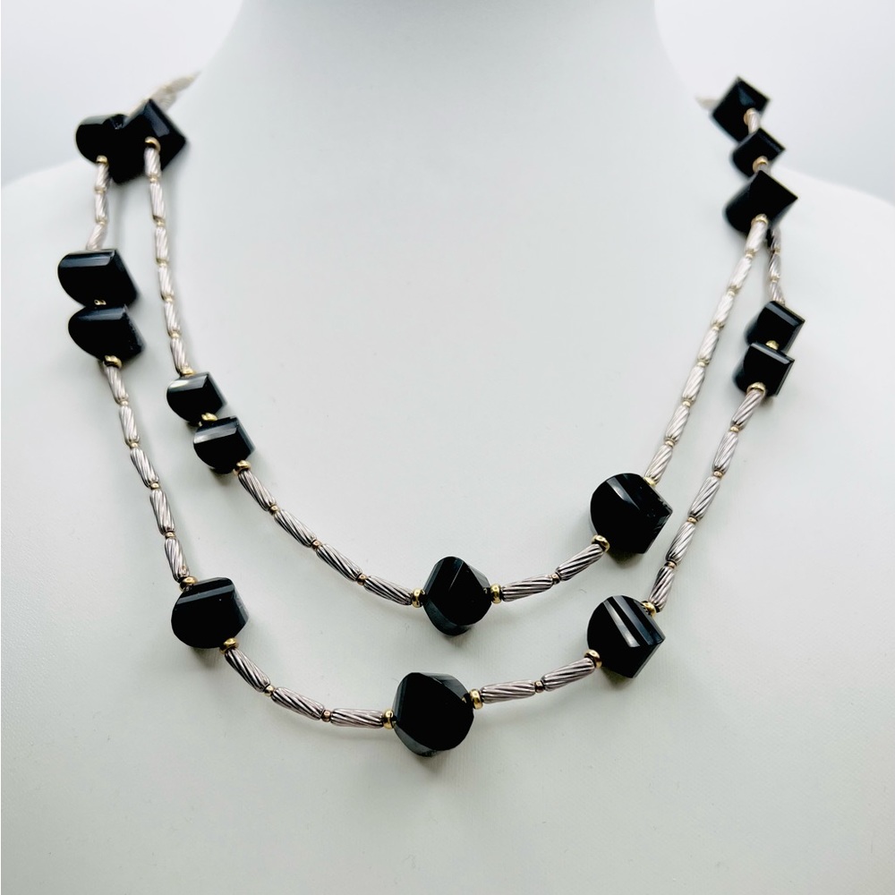 David Yurman Cable Station Necklace With Black Onyx And Gold